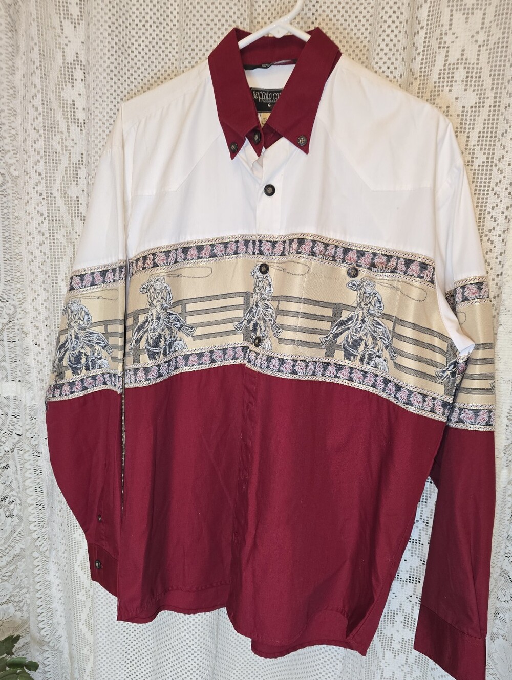 Buffalo Country Western Wear, Vintage Western Button Down Cowboy Scene, Mens L